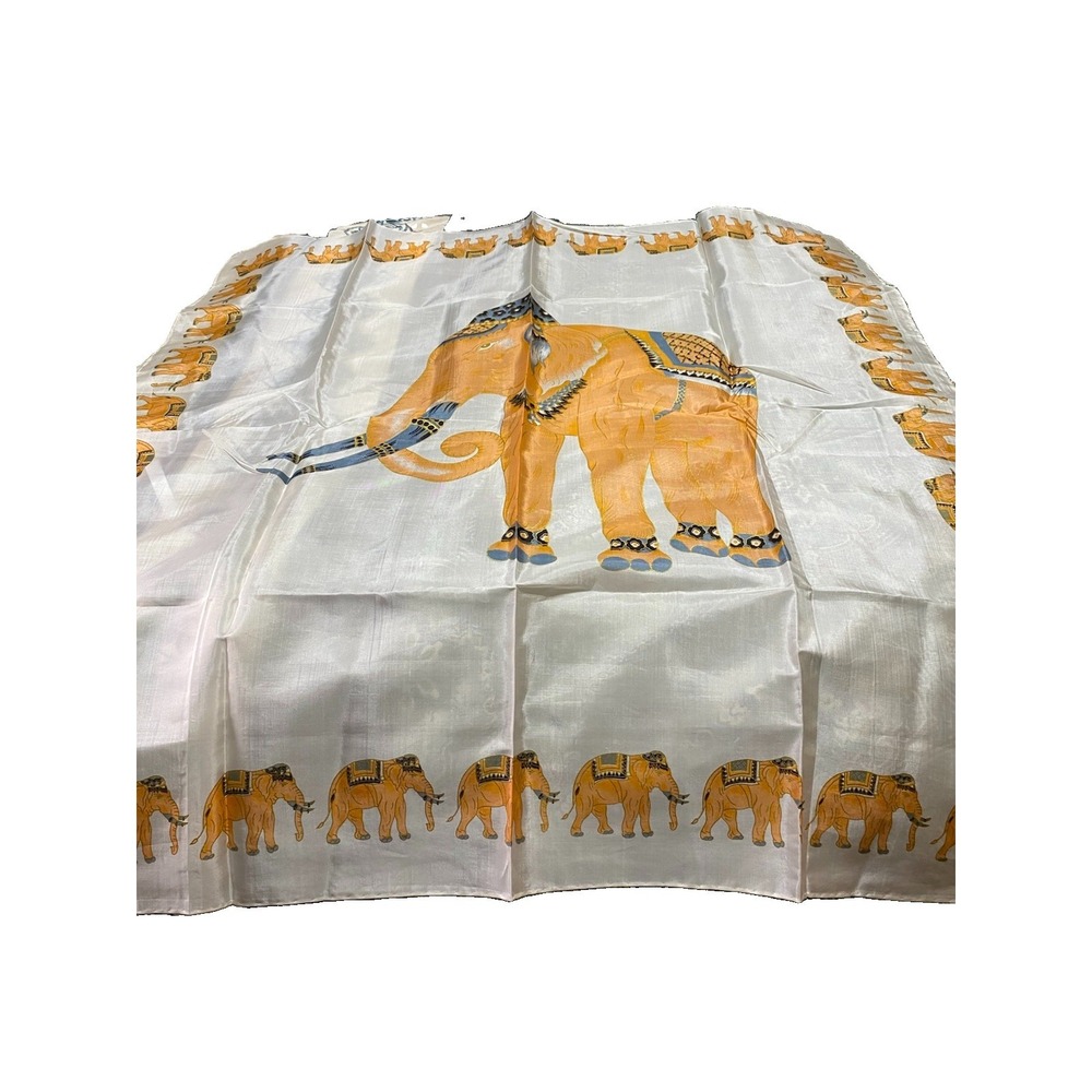 VTG Large Thai Silk Scarf With Central Elephant And Elephant As A Border